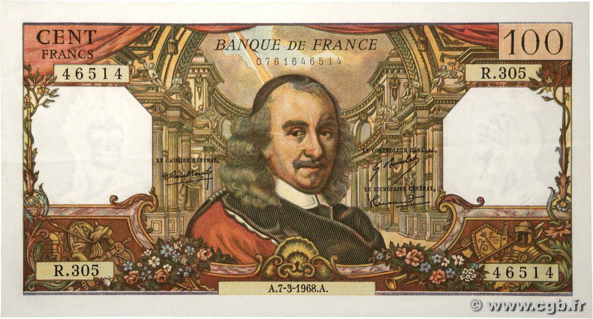 100 Francs CORNEILLE FRANCE 1968 F.65.21 XF