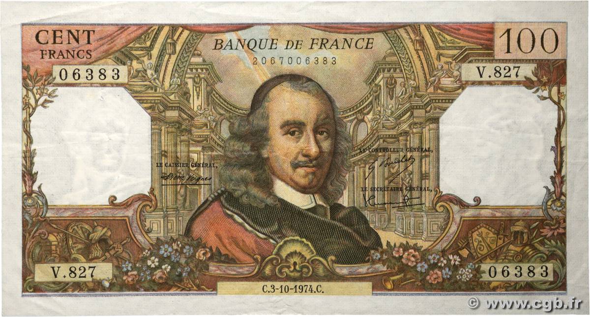 100 Francs CORNEILLE FRANCE 1974 F.65.47 TTB