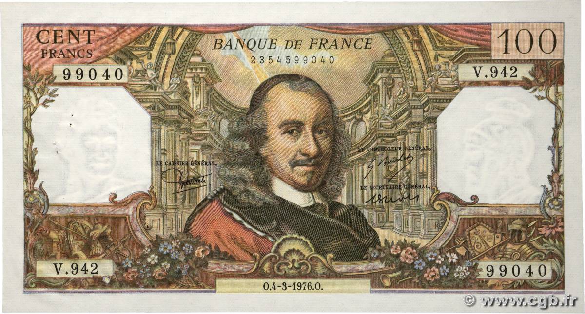 100 Francs CORNEILLE FRANCE 1976 F.65.52 SUP+