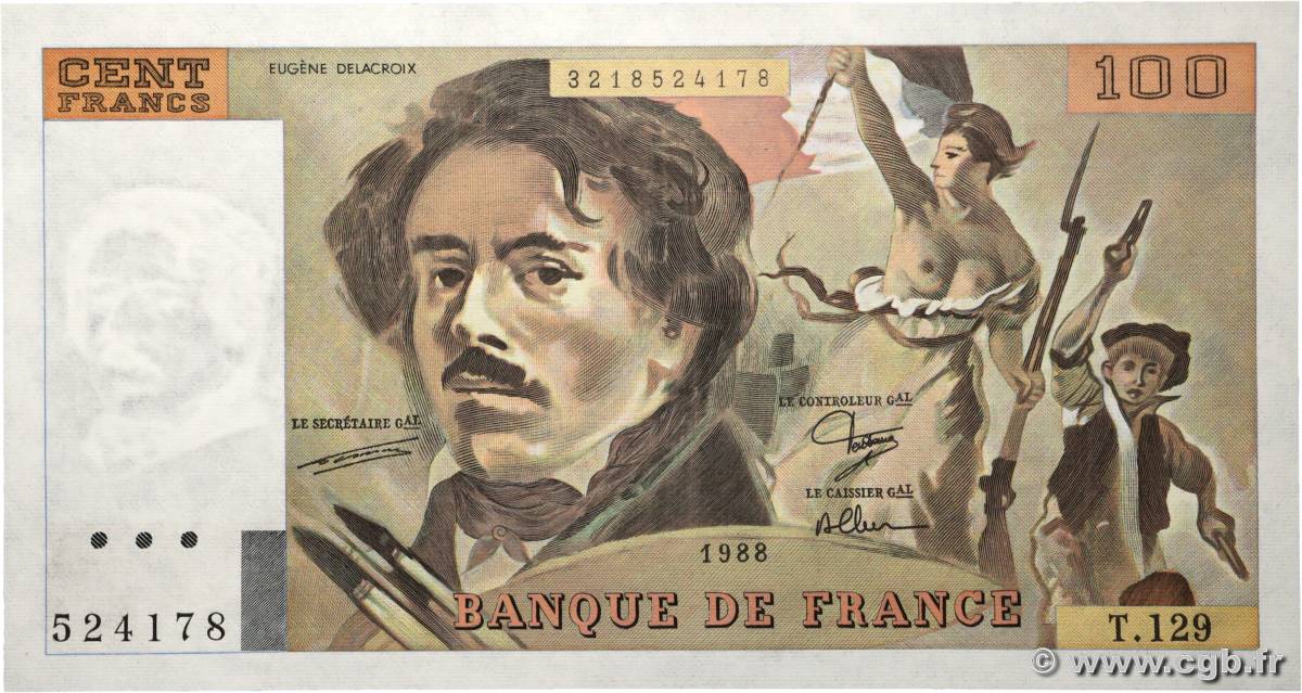 100 Francs DELACROIX modifié FRANCE 1988 F.69.12 NEUF