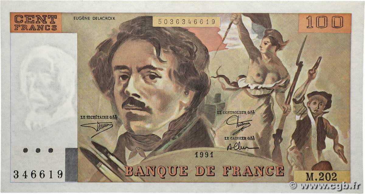 100 Francs DELACROIX imprimé en continu FRANKREICH 1991 F.69bis.03c1 ST