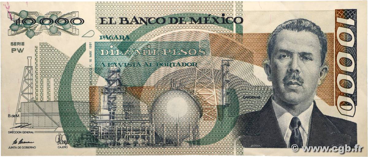 10000 Pesos MEXICO 1991 P.090d VZ