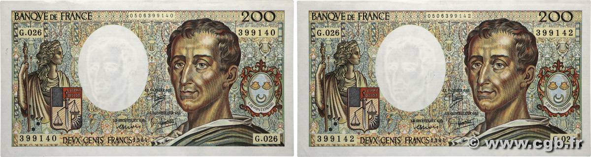 200 Francs MONTESQUIEU Lot FRANKREICH 1984 F.70.04 VZ+