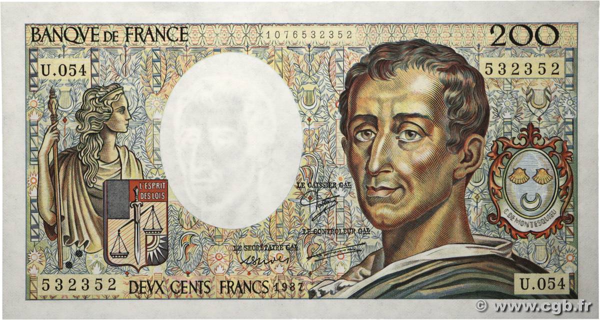 200 Francs MONTESQUIEU FRANCE 1987 F.70.07 SPL