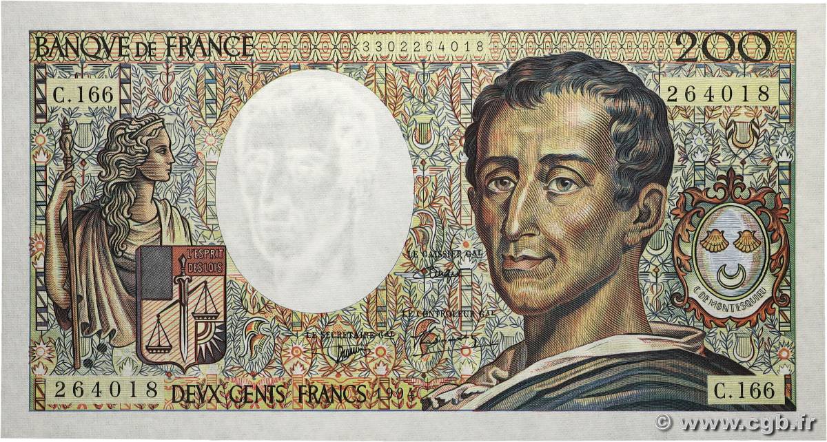 200 Francs MONTESQUIEU Modifié FRANKREICH 1994 F.70/2.01 fST+