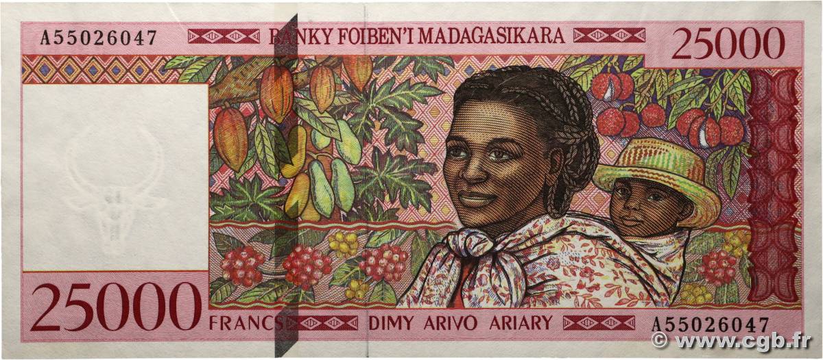 25000 Francs - 5000 Ariary MADAGASCAR  1998 P.082 SPL