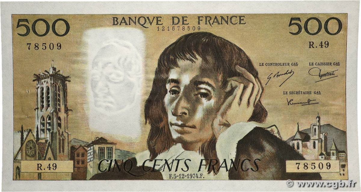 500 Francs PASCAL FRANKREICH 1974 F.71.12 fST