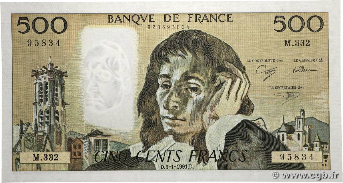 500 Francs PASCAL FRANKREICH 1991 F.71.46 fST+