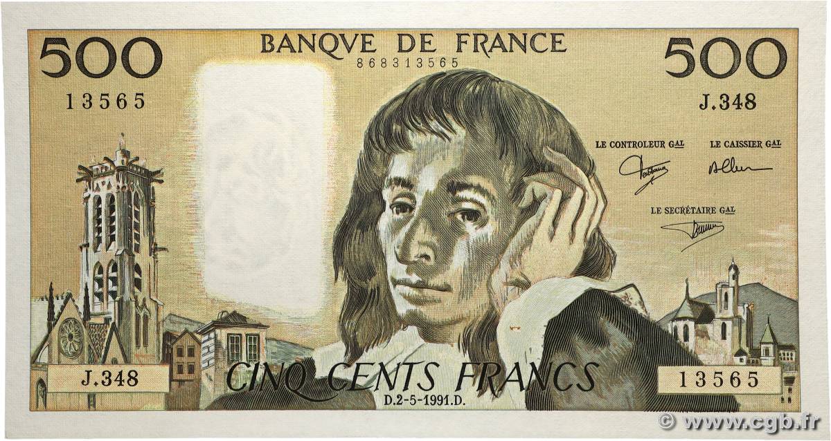 500 Francs PASCAL FRANKREICH 1991 F.71.47 fST