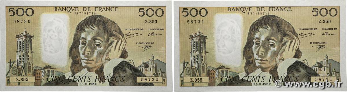 500 Francs PASCAL Consécutifs FRANKREICH 1991 F.71.48 fST+