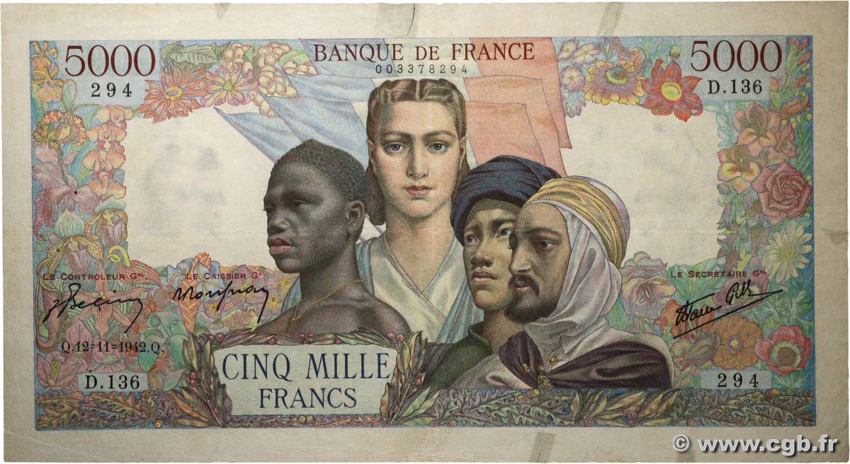5000 Francs EMPIRE FRANÇAIS FRANCE 1942 F.47.06 TB