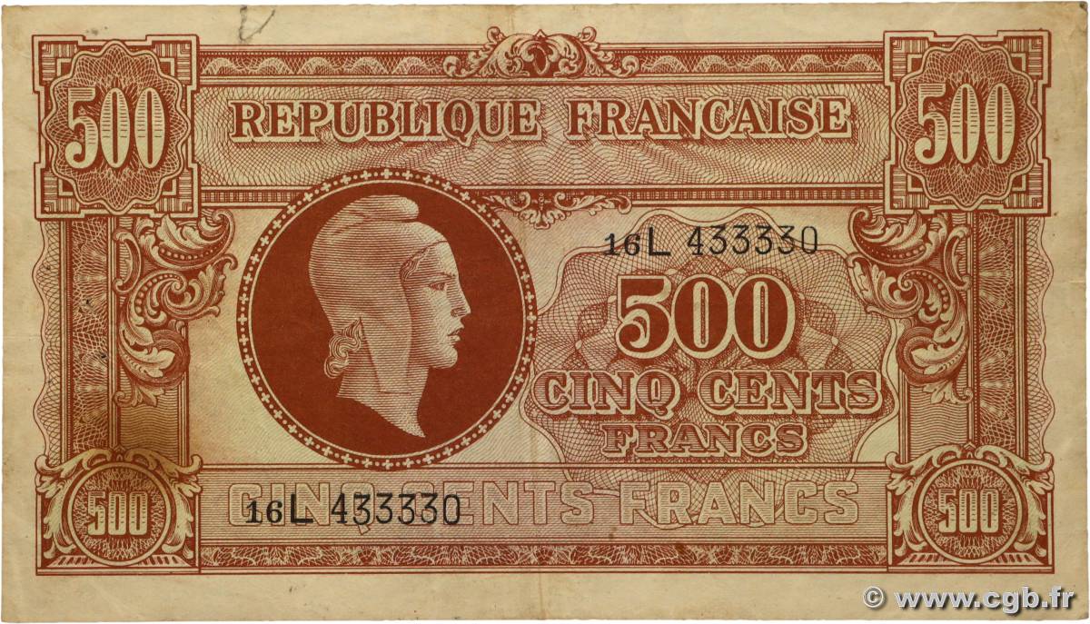 500 Francs MARIANNE fabrication anglaise FRANCE 1945 VF.11.01 TB+