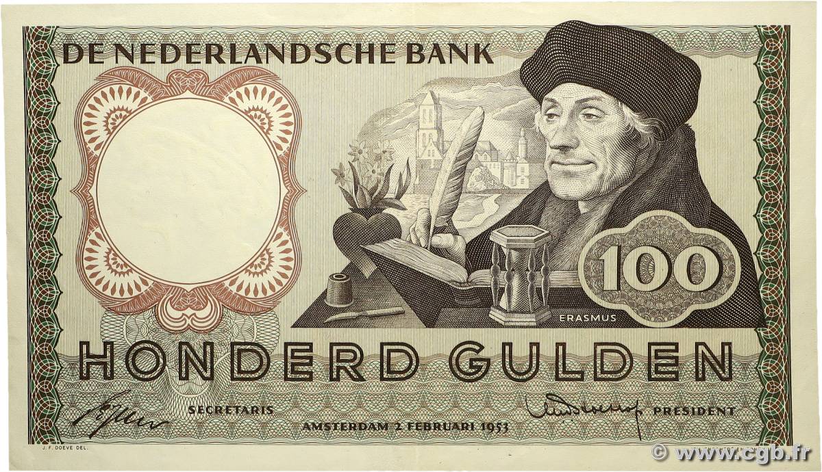 100 Gulden NIEDERLANDE 1953 P.088 VZ