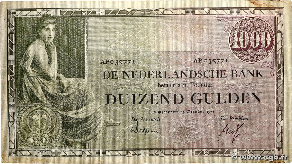 1000 Gulden NIEDERLANDE 1931 P.048 S