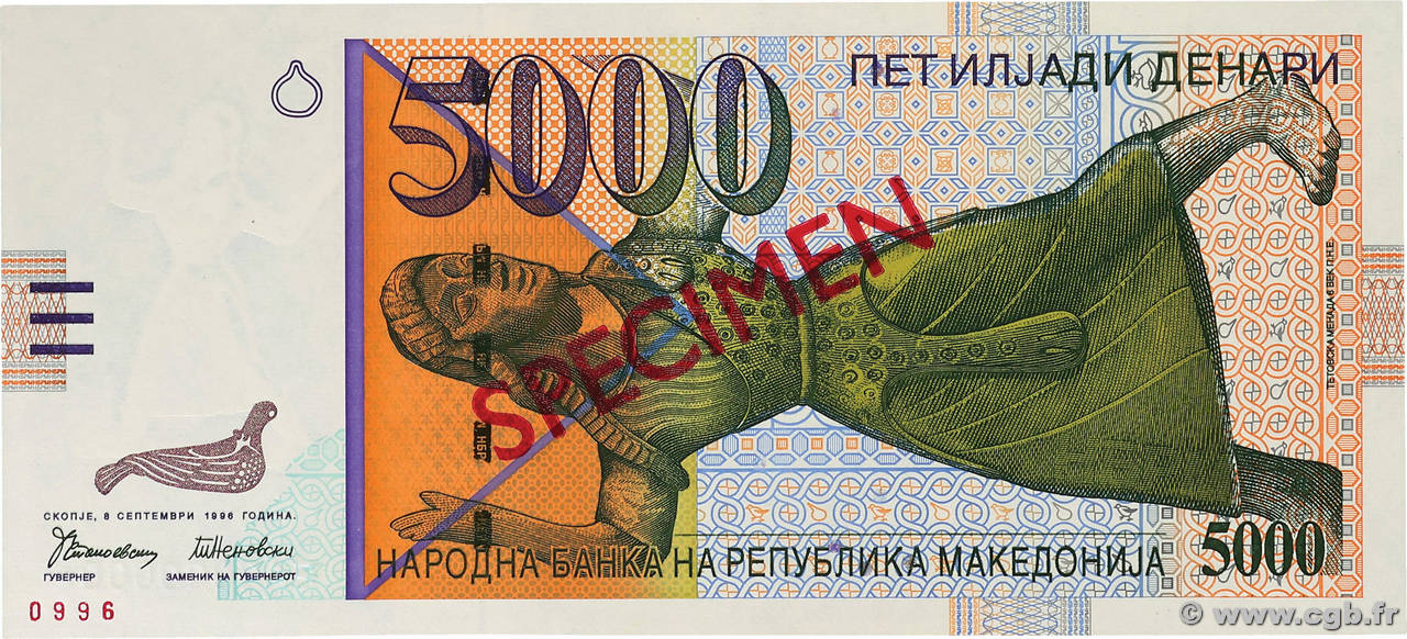 5000 Denari Spécimen MACÉDOINE DU NORD 1996 P.19s pr.NEUF