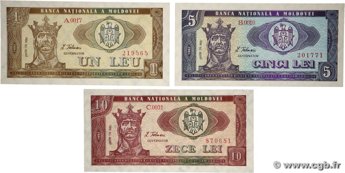 1 à 10 Lei Lot MOLDAWIEN 1992 P.05, P.06 et P.07 ST