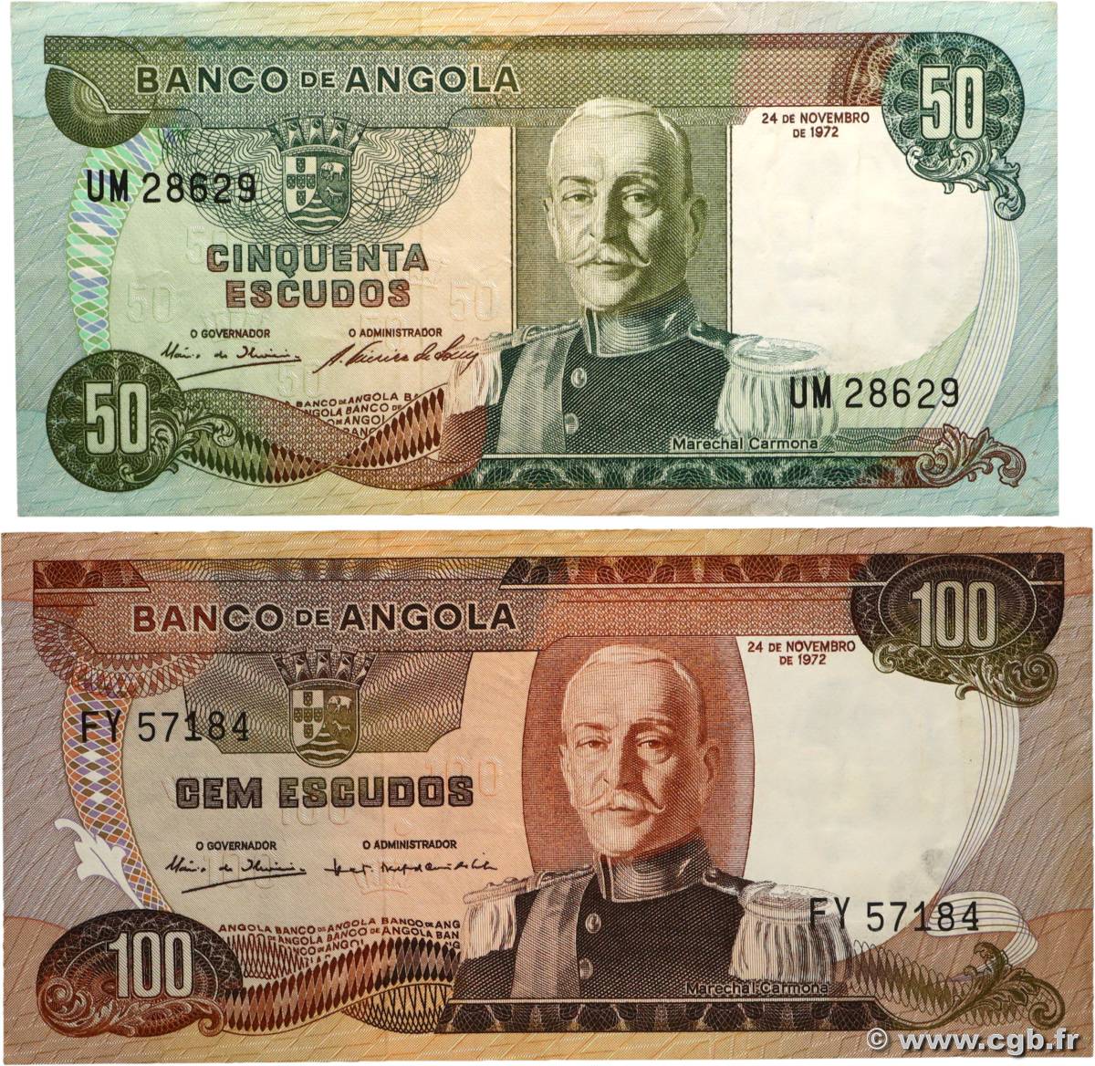50 et 100 Escudos Lot ANGOLA 1972 P.099 et P.101 TTB