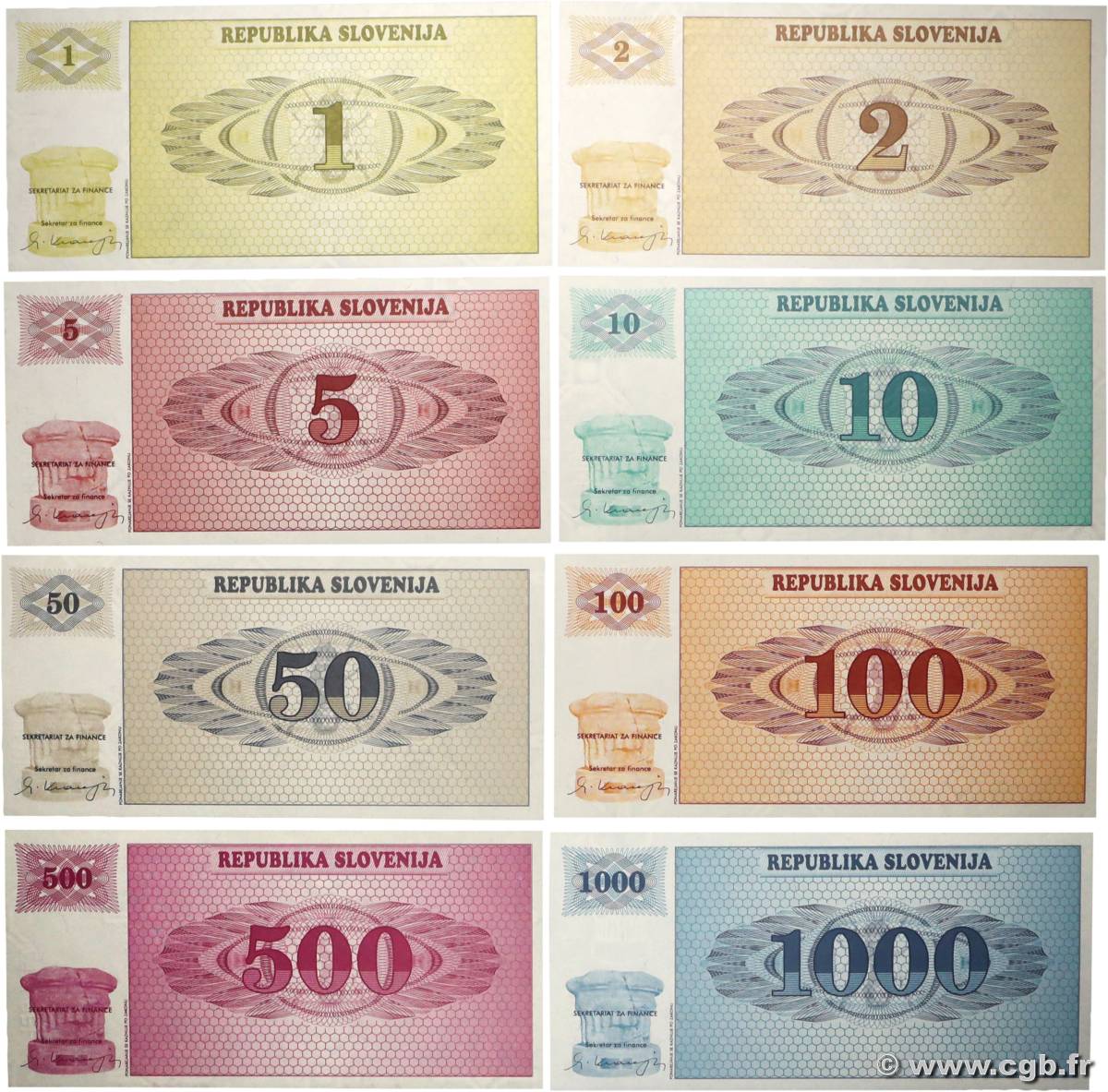 2 Tolarjev Lot SLOVÉNIE 1992 P.02a à P.06 et P.08b à P.09b NEUF