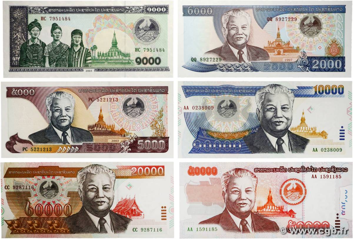 1000, 2000, 5000, 10000, 20000, 50000 Kip Lot LAOS 2033 P.32Ab à P.38 NEUF
