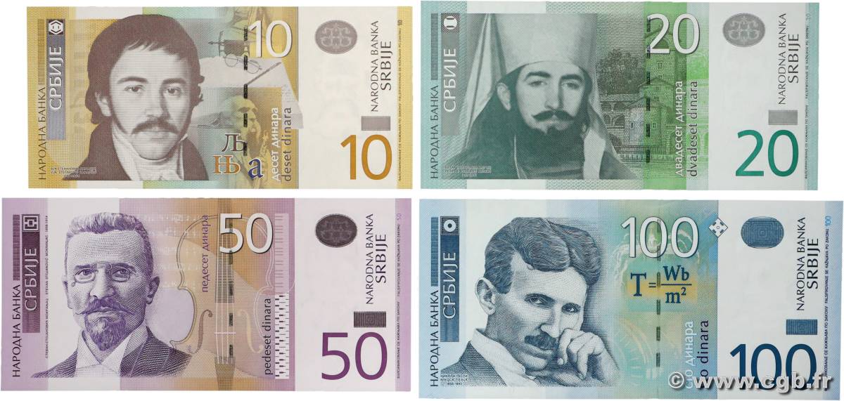 10 à 100 Dinara SERBIA 2006 P.40, P.43, P.46 et P.47 UNC
