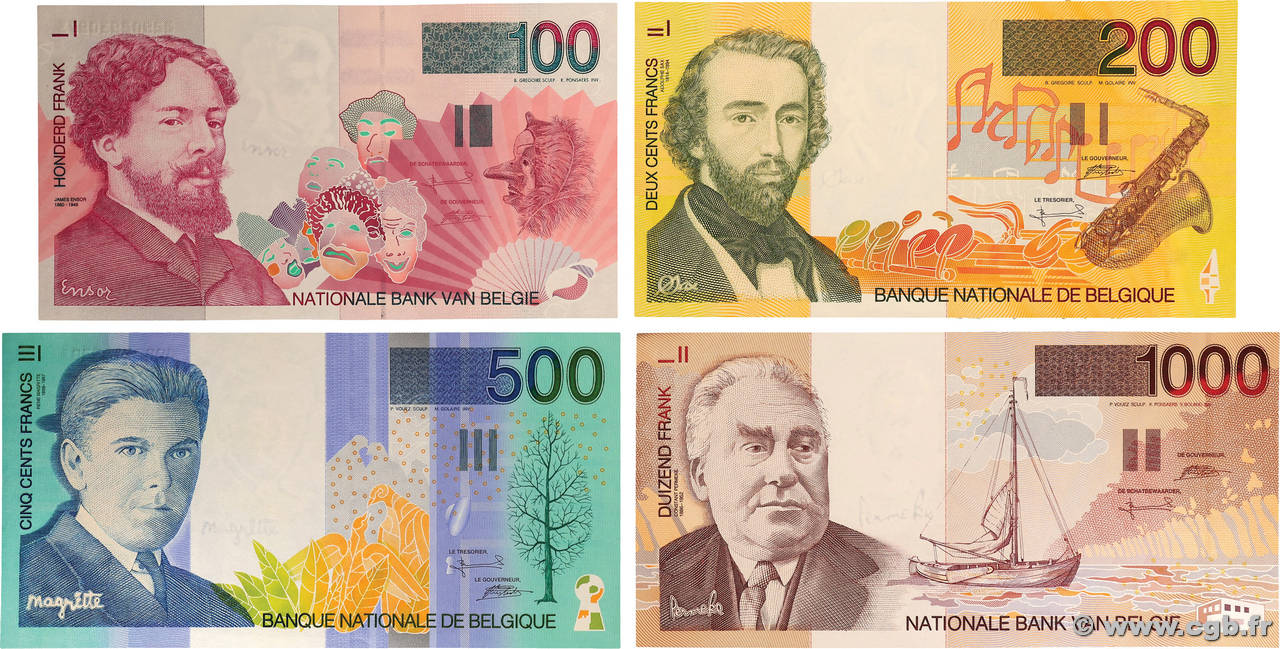 100 au 1000 Francs Lot BELGIEN 1995 P.147a au P.150a fST+