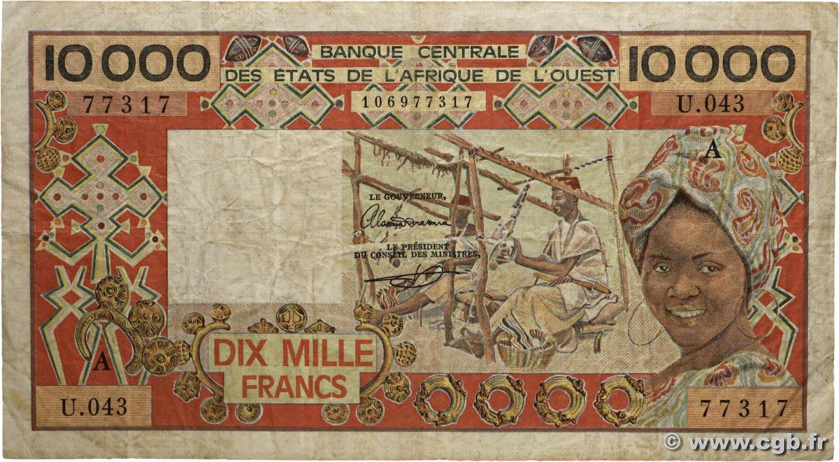 10000 Francs ÉTATS DE L AFRIQUE DE L OUEST 1989 P.109Ai pr.TB