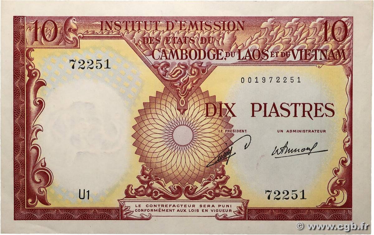 10 Piastres - 10 Dong INDOCHINE FRANÇAISE 1953 P.102 SUP