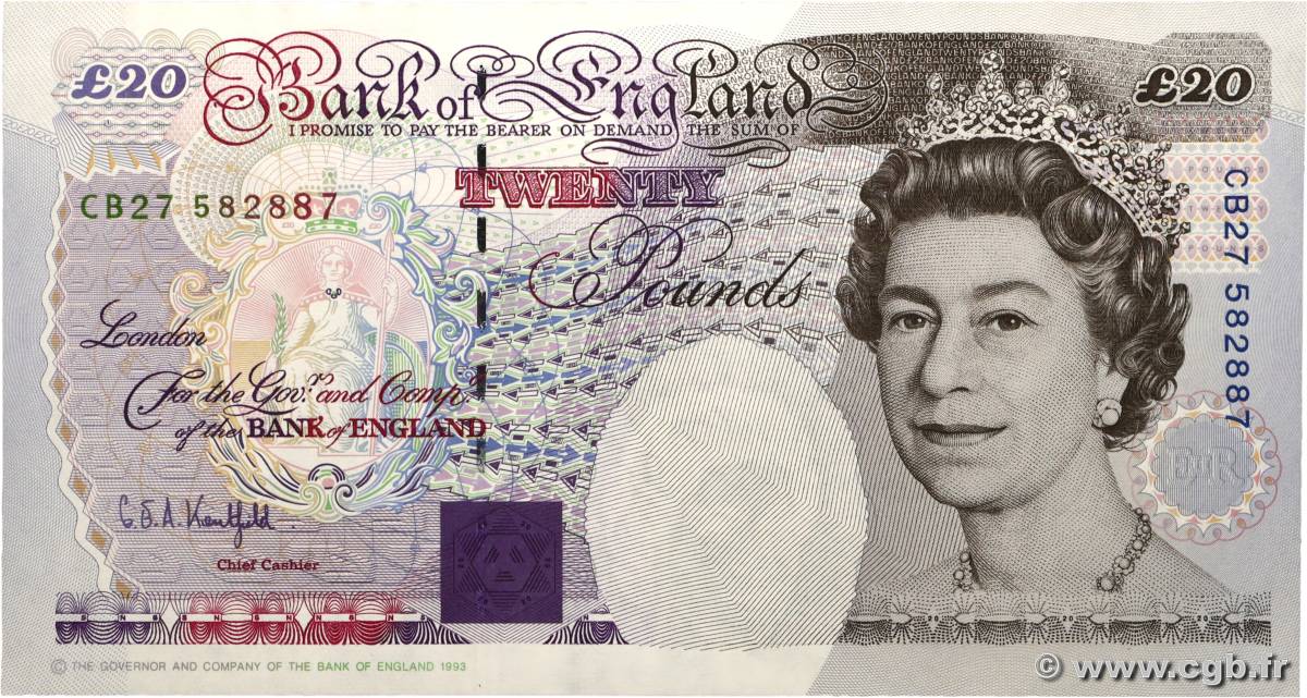 20 Pounds ANGLETERRE 1993 P.387a SPL