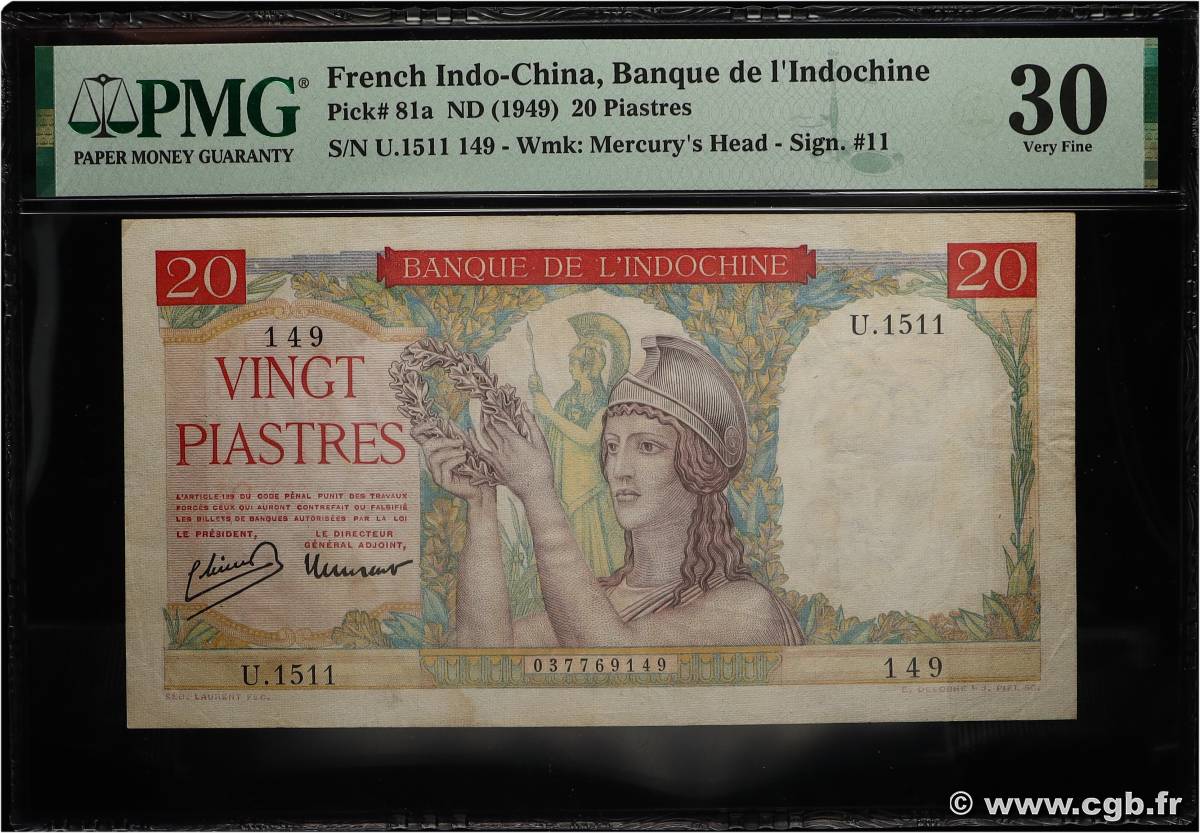 20 Piastres FRANZÖSISCHE-INDOCHINA 1949 P.081a SS