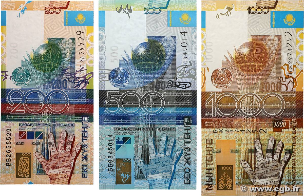 200, 500 et 1000 Tengé Lot KAZAKHSTAN 2006 P.28, P.29 et P.30 NEUF