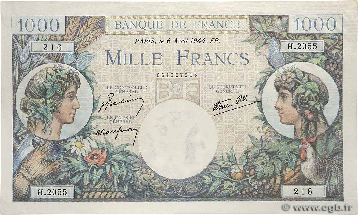 1000 Francs COMMERCE ET INDUSTRIE FRANCE 1944 F.39.05 SPL+