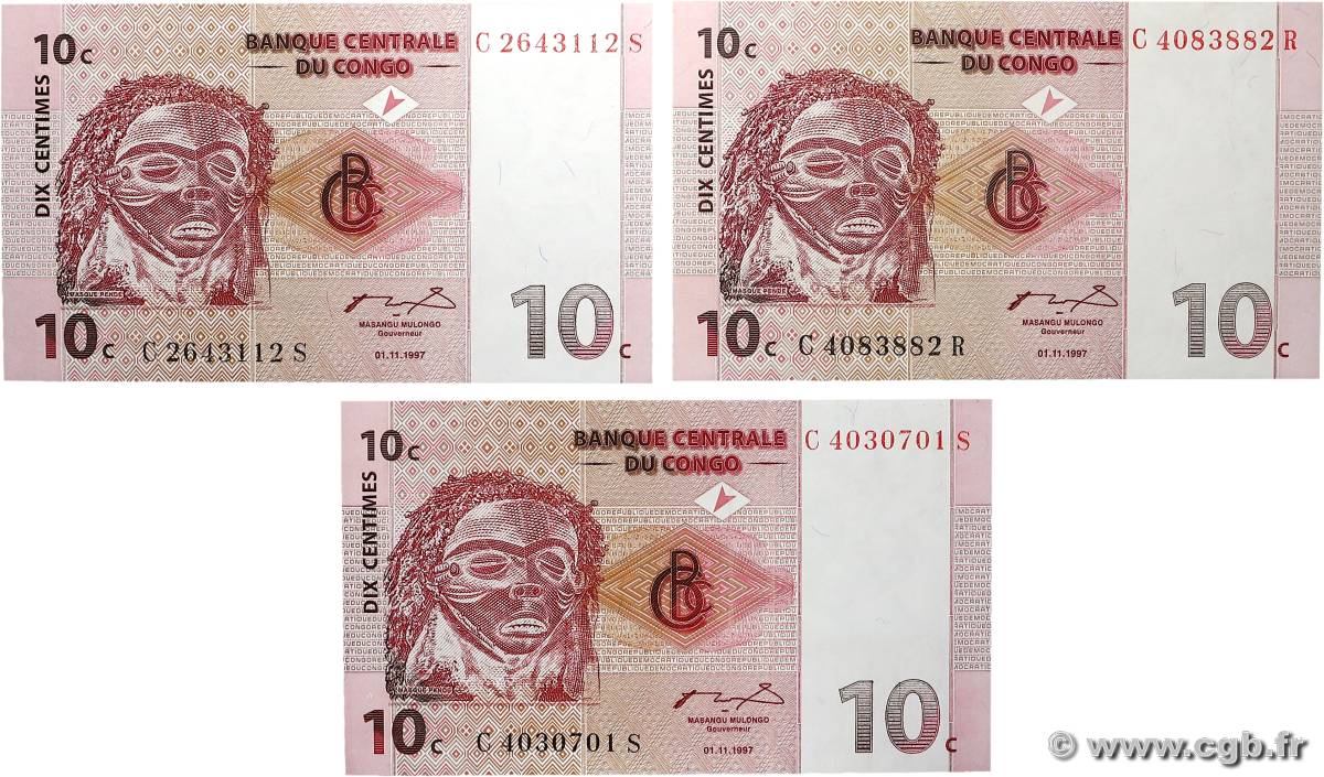10 Centimes Lot RÉPUBLIQUE DÉMOCRATIQUE DU CONGO 1997 P.082a SPL+