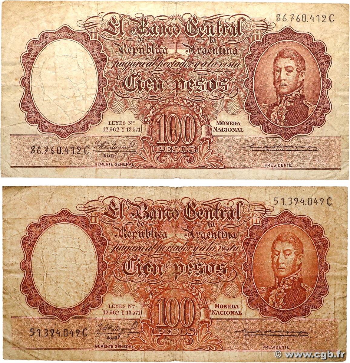 100 Pesos Lot ARGENTINE 1957 P.272c B