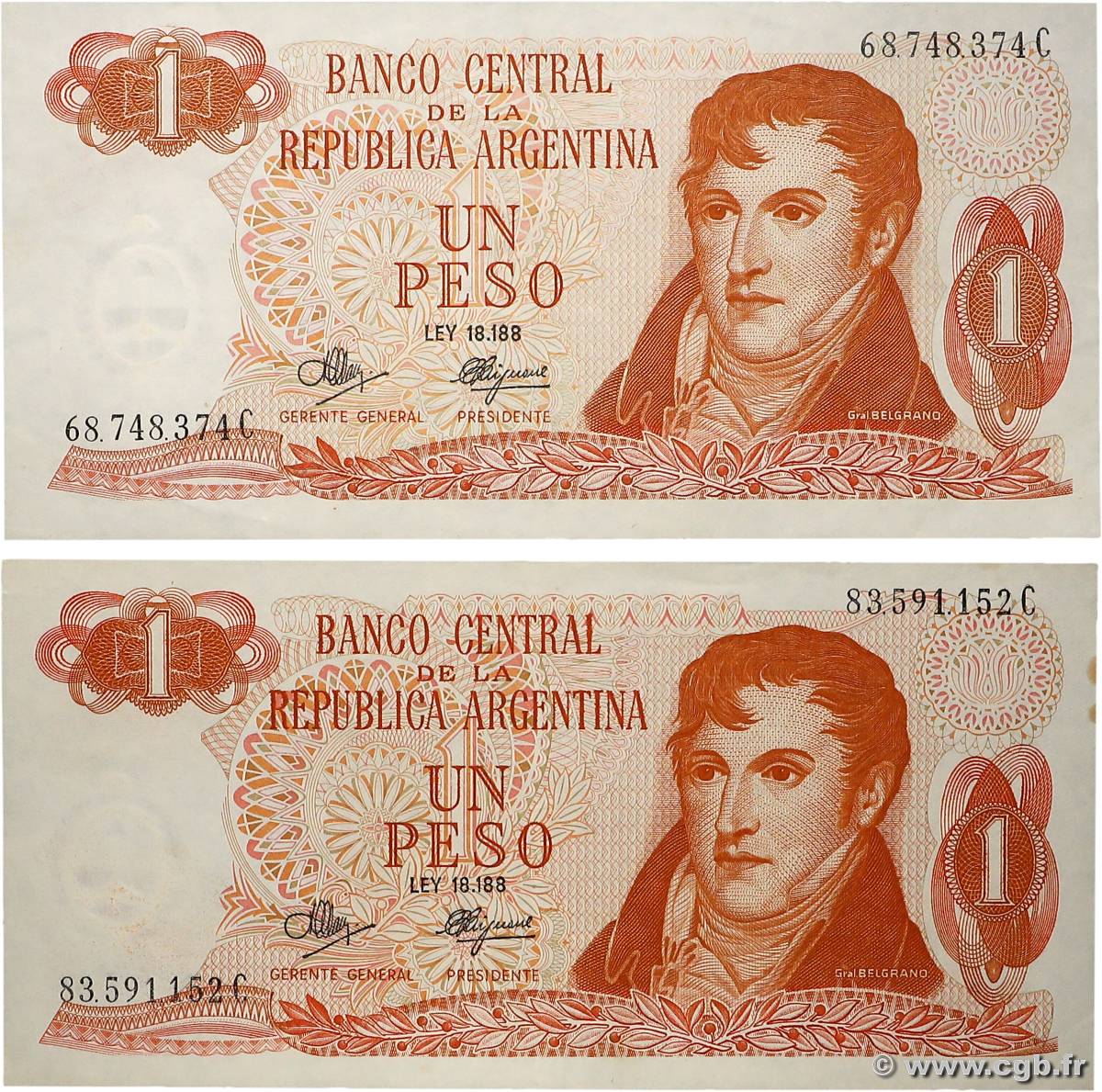 1 Peso Lot ARGENTINE 1970 P.287 SUP+