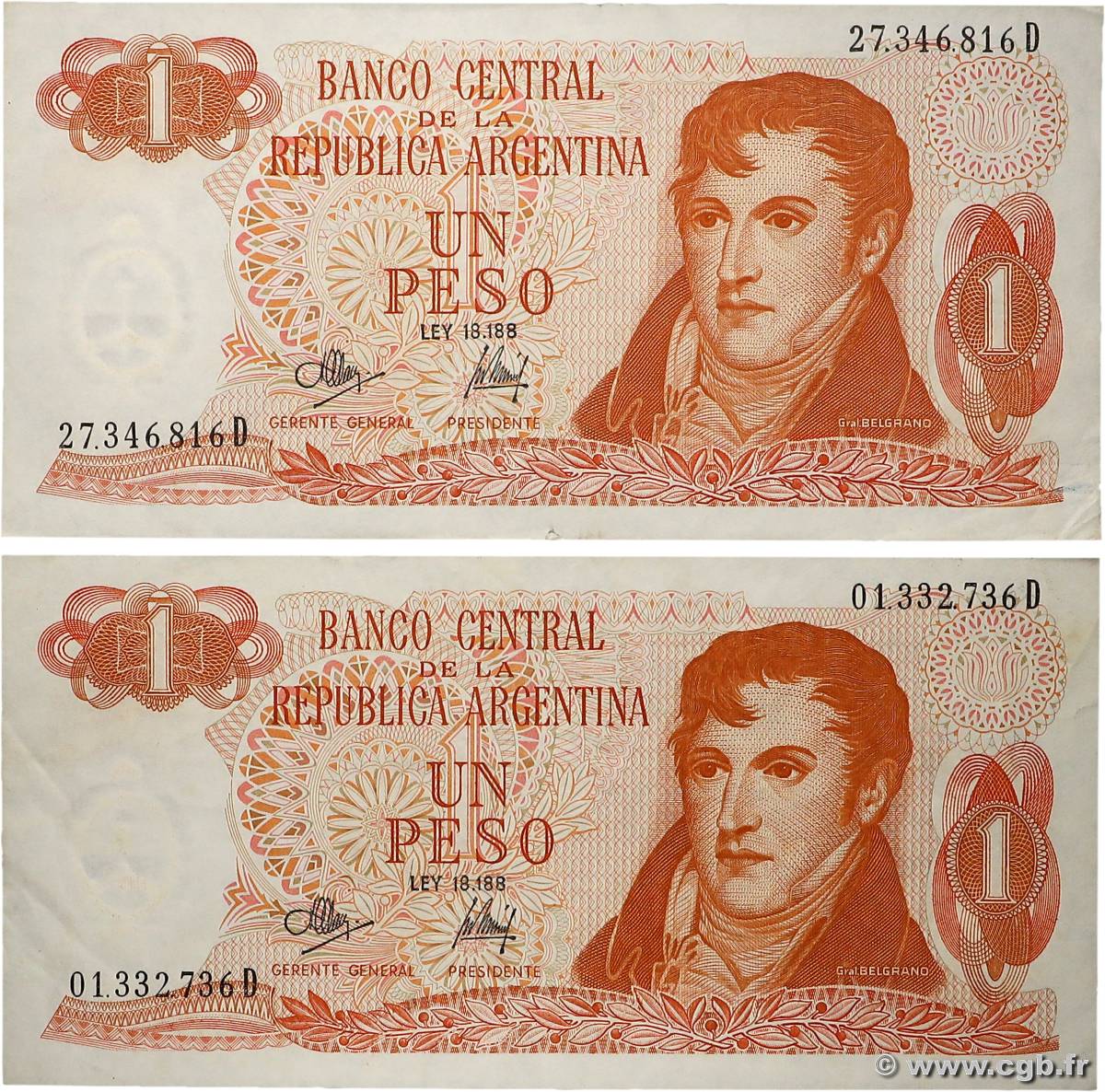1 Peso Lot ARGENTINE 1970 P.287 TTB+