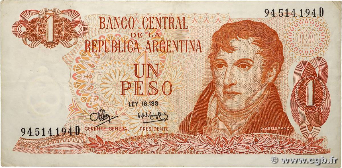 1 Peso ARGENTINE 1970 P.287 TTB+