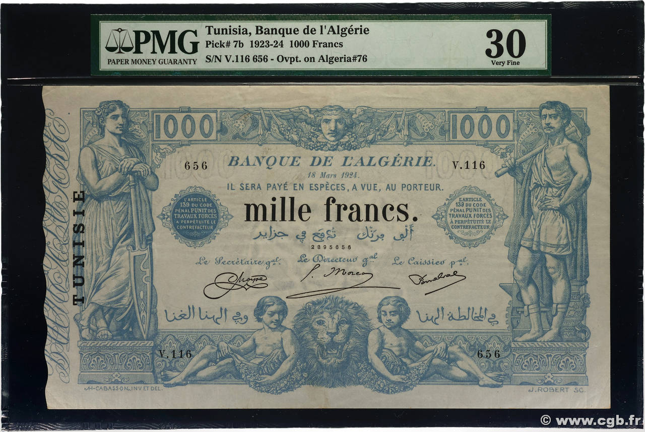 1000 Francs TUNISIE 1924 P.07b TTB