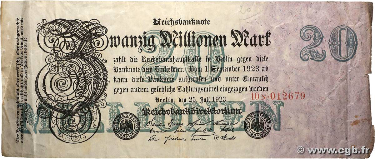 20 Millions Mark ALLEMAGNE 1923 P.097b TB