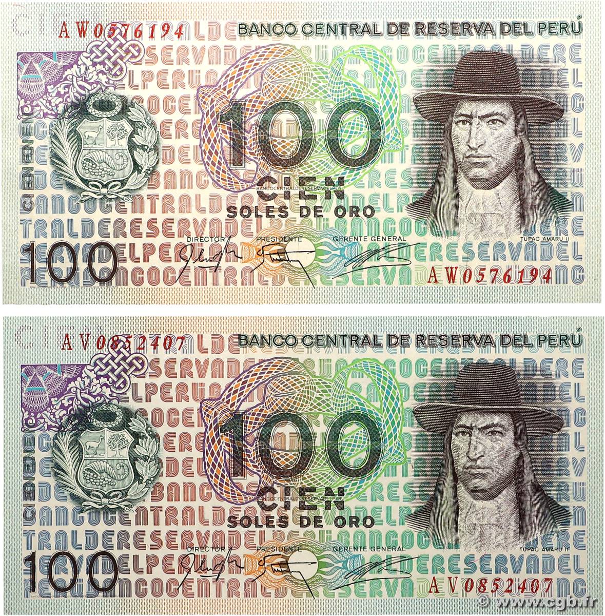 100 Soles de Oro Lot PÉROU 1976 P.114 pr.NEUF