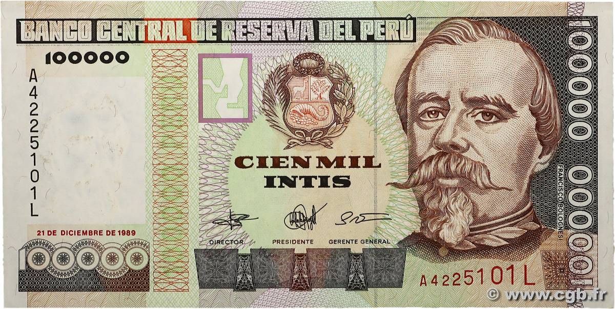 100000 Intis PÉROU 1989 P.145 SPL