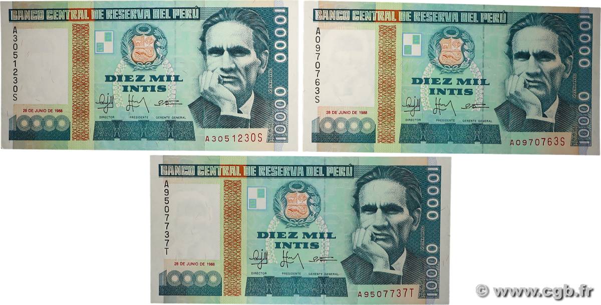 10000 Intis Lot PÉROU 1988 P.141 pr.NEUF