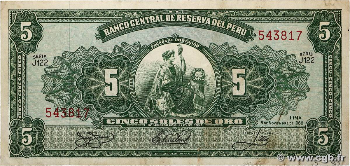 5 Soles de Oro PÉROU 1966 P.083 TTB