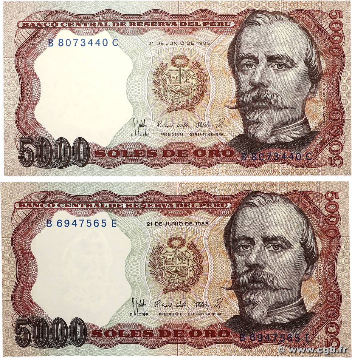 5000 Soles de Oro Lot PÉROU 1985 P.117c pr.NEUF