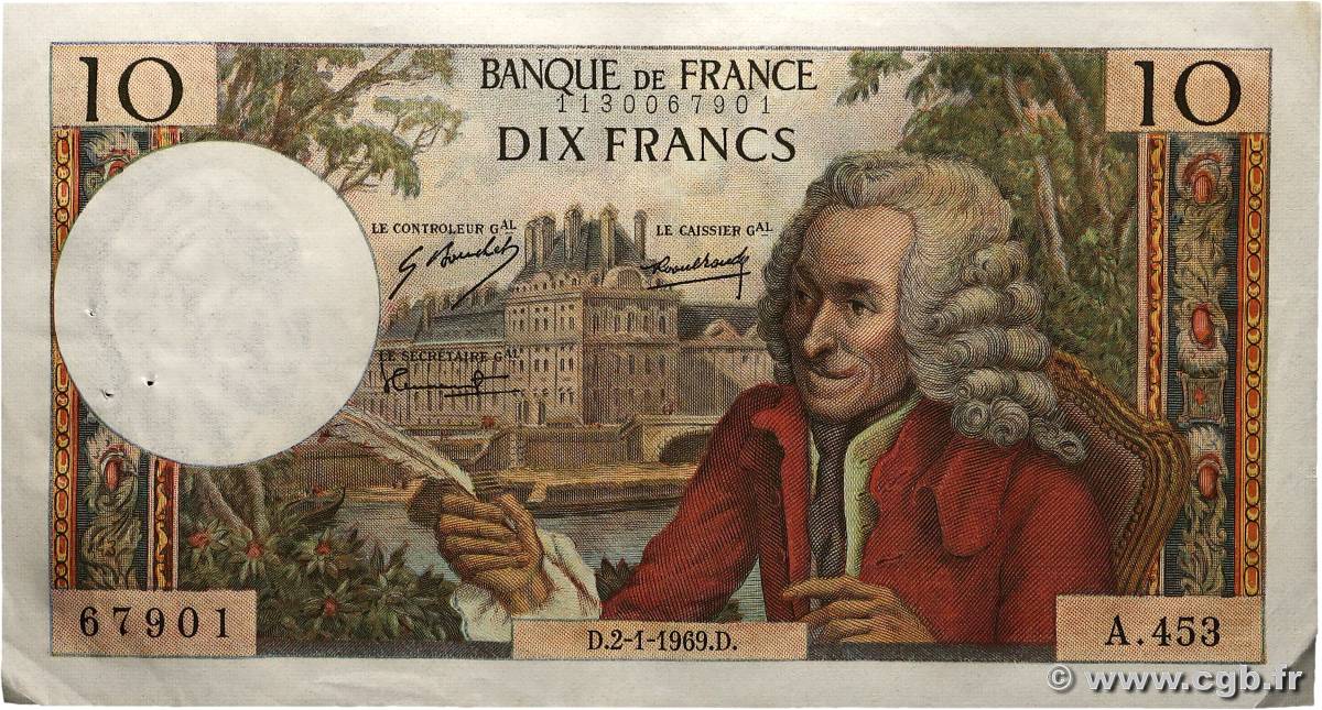 10 Francs VOLTAIRE FRANKREICH 1969 F.62.36 fVZ