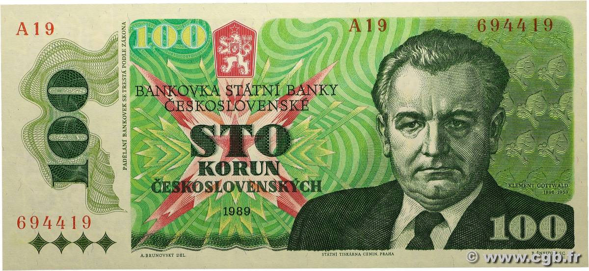 100 Korun TCHÉCOSLOVAQUIE 1989 P.097 NEUF