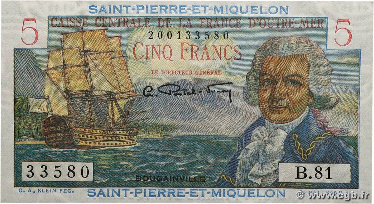 5 Francs Bougainville SAINT PIERRE ET MIQUELON 1946 P.22 pr.NEUF