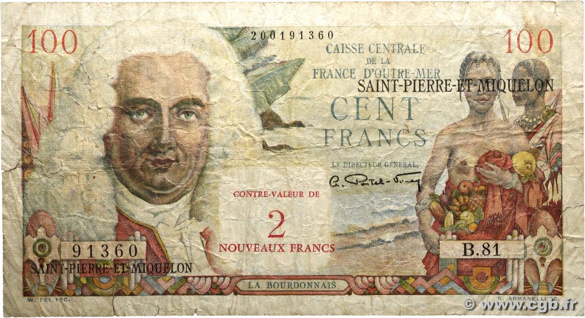2 NF sur 100 Francs La Bourdonnais SAINT PIERRE AND MIQUELON 1960 P.32 G