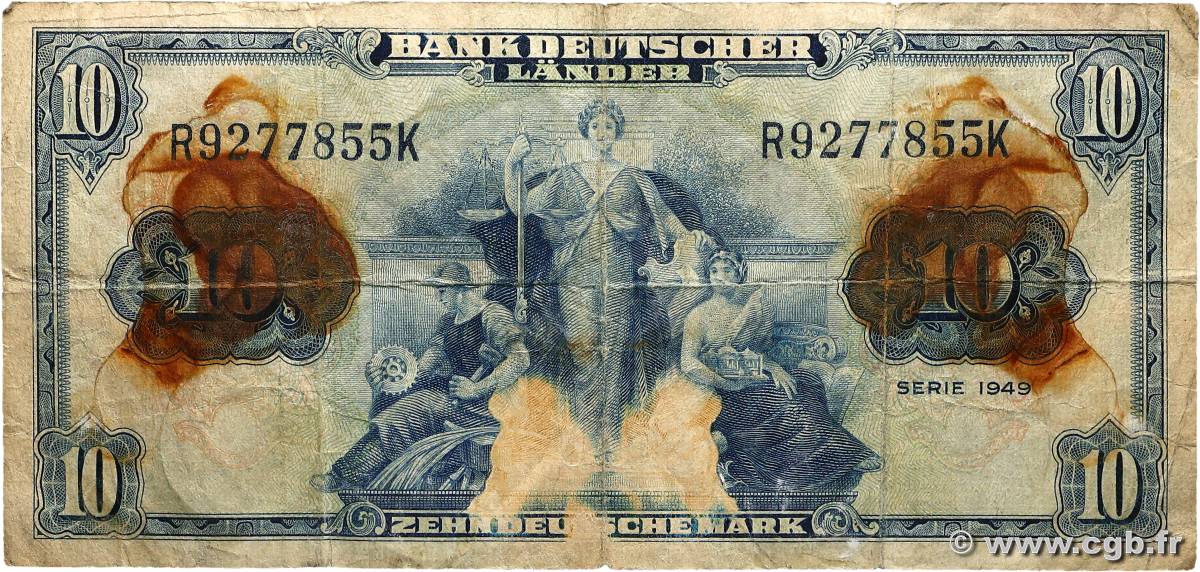 10 Deutsche Mark ALLEMAGNE FÉDÉRALE 1949 P.16a B+