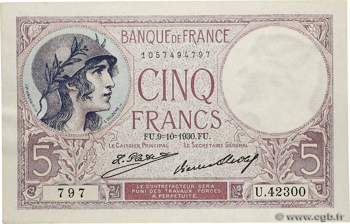 5 Francs FEMME CASQUÉE FRANCE 1930 F.03.14 SPL