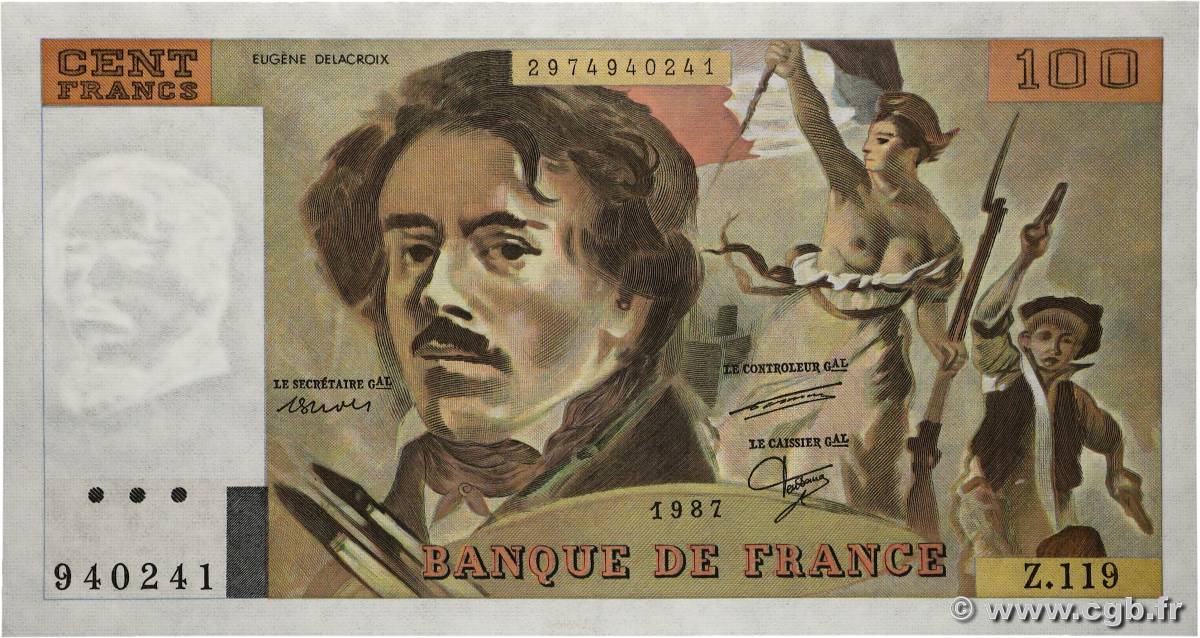 100 Francs DELACROIX modifié FRANCE 1987 F.69.11 pr.SPL